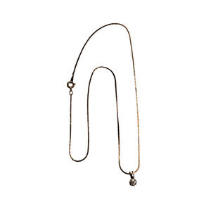 Herringbone Pattern Gold Tone Rhinestone Pendant Necklace 17" Long